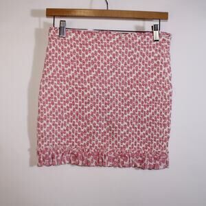 Billabong Pink Floral 100% Cotton Smocked Mini Skirt With Ruffles Size L